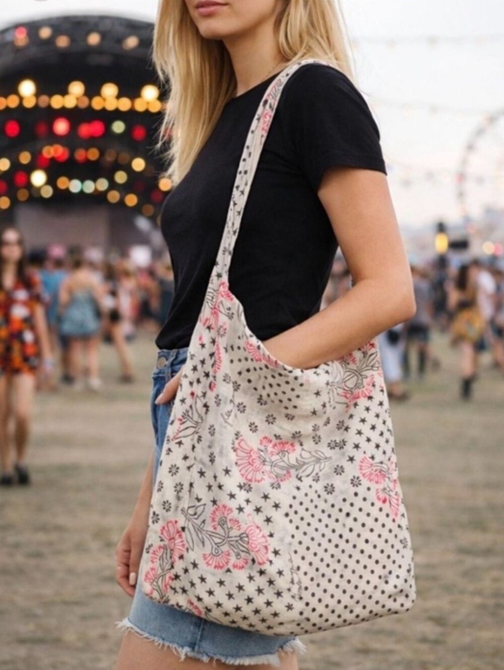 2 Free People Reuseable Gauzy Shopper Tote Market Bags Floral Print